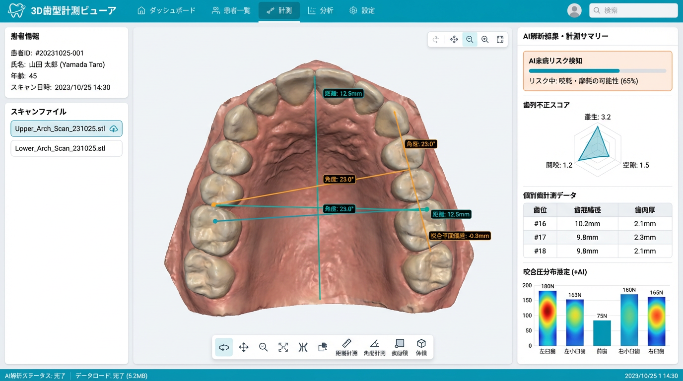 3D歯型計測ビューア画面のスクリーンショット