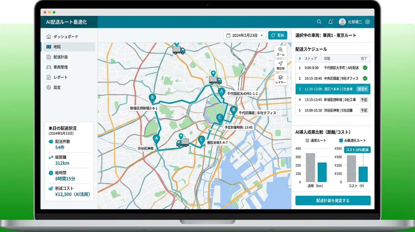 配送ルート最適化マップ画面のスクリーンショット