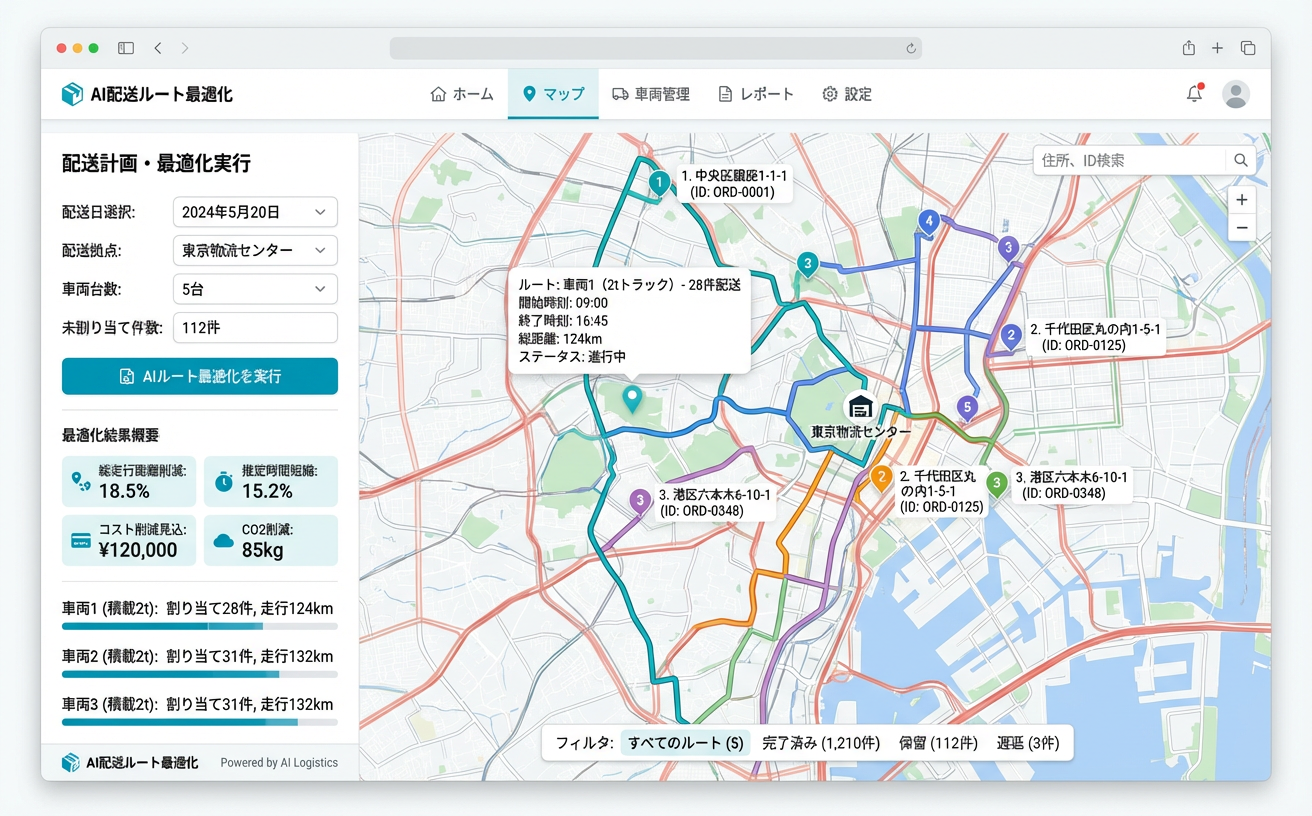 配送ルート最適化マップ画面