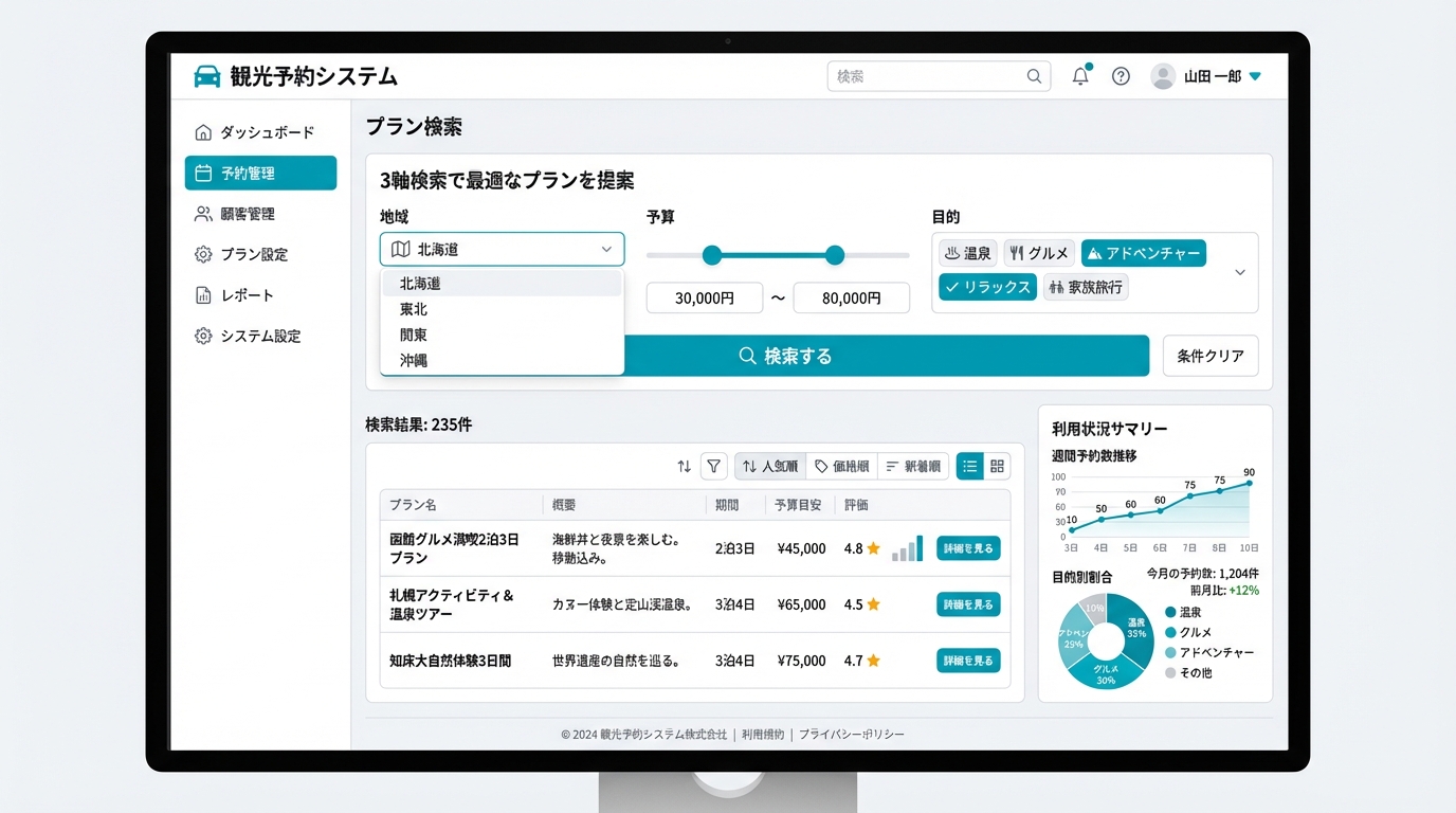 予約システム検索画面のスクリーンショット